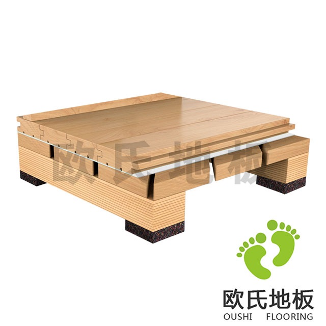 45°斜铺结构运动木地板_体育地板